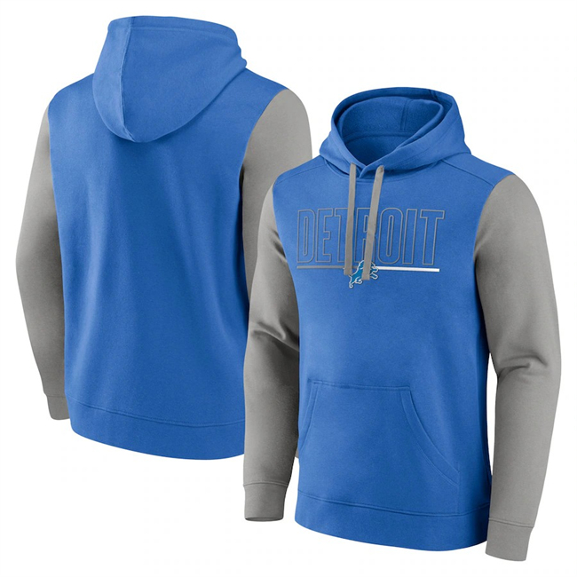 Men's Blue/Grey Detroit Lions Outline Pullover Hoodie